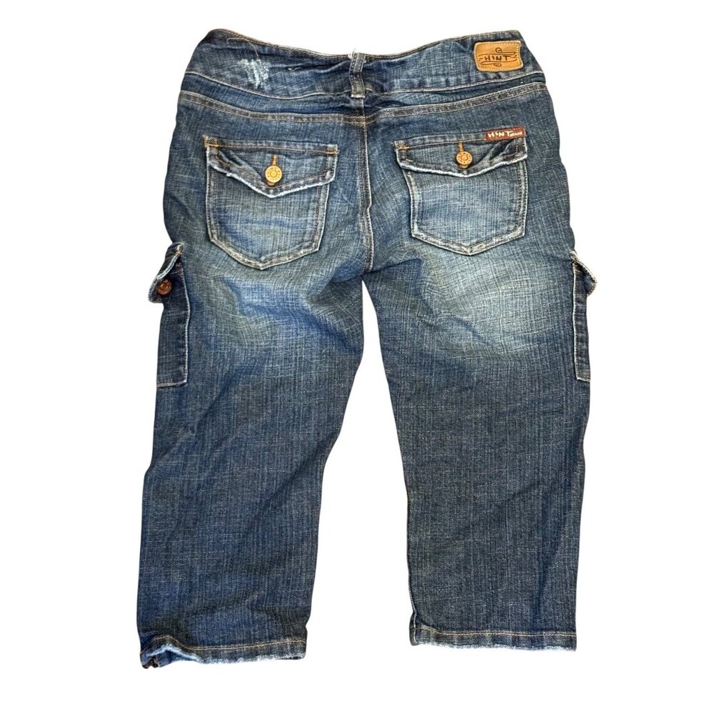 vintage Hint Jeans Distressed Denim Cargo Capri Pants Ankles Size 0 - Picture 2 of 8